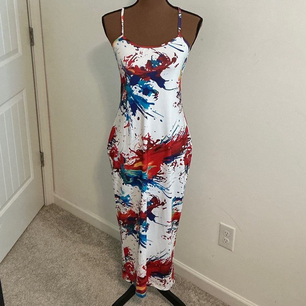 Color Splash Red White and Blue Maxi Dress
